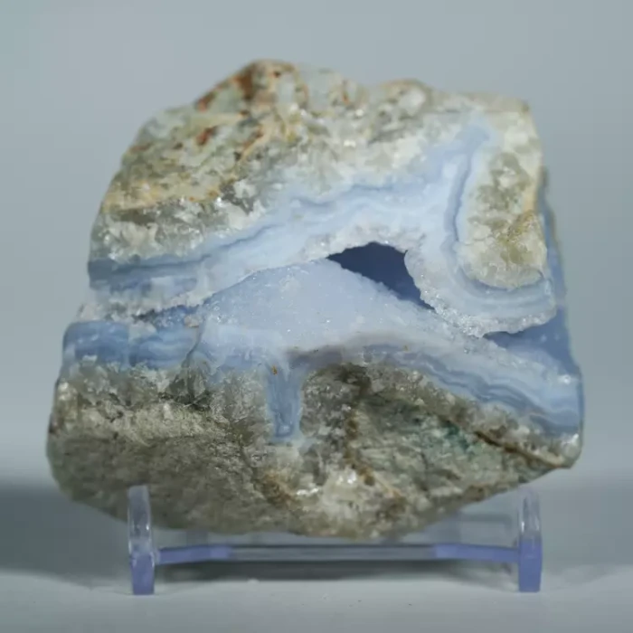 Błękitny agat, Chalcedon Malawi, Naturalny niebieski minerał, dekoracja, prezent, błękit, geoda, minerał (73).webp