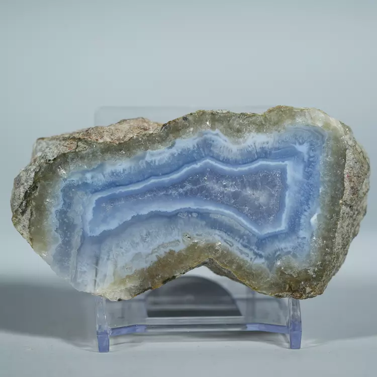 Błękitny agat, Chalcedon Malawi, Naturalny niebieski minerał, dekoracja, prezent, błękit, geoda, minerał (65).webp